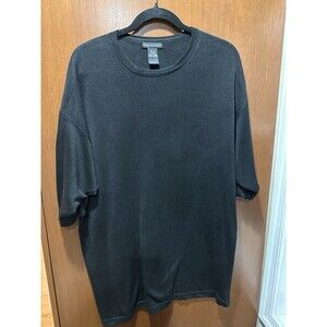 Kevoman Men’s 100% Silk Knit Shirt XL Black Short Sleeve Oversized Minimalist Y2